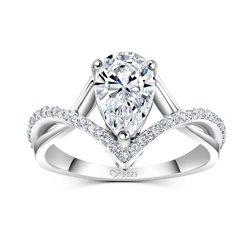 Classic Twist Pear Cut Sterling Silver Ring
