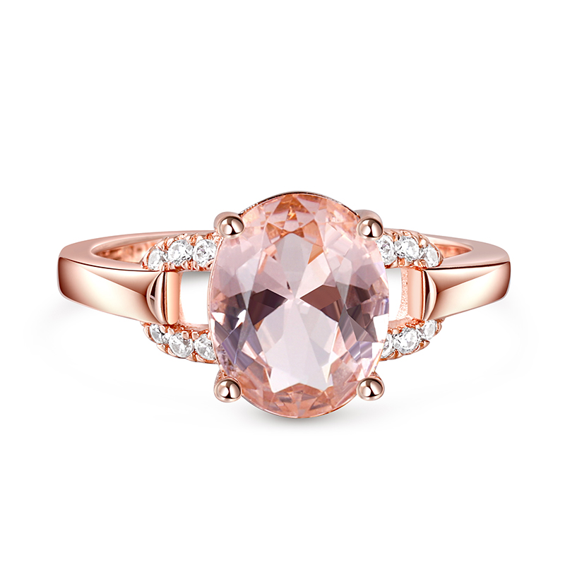 Hollow Design Oval Cut Synthetic Morganite Sterling Silver Ring