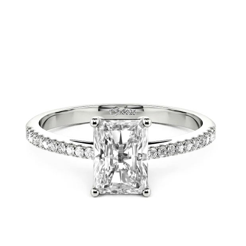 Emerald Cut Sterling Silver Engagement Ring