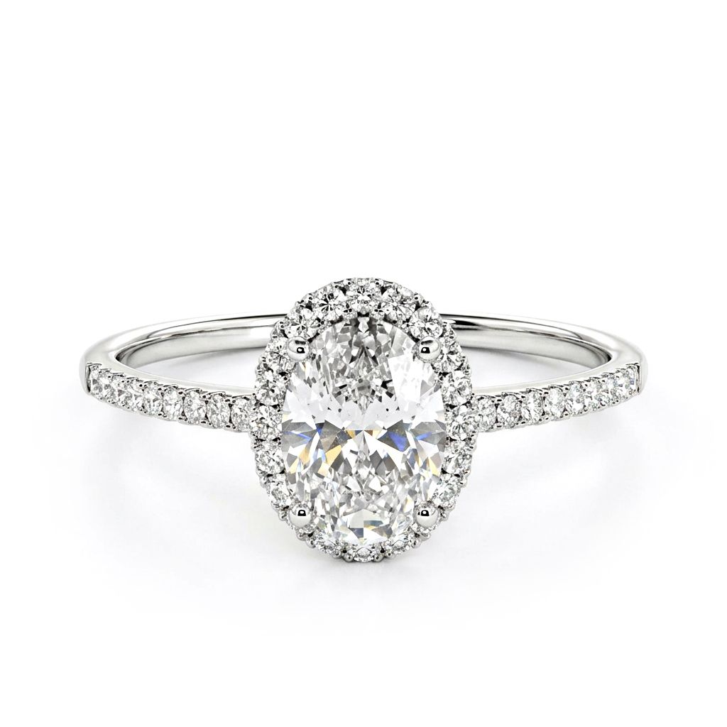 Oval Cut Halo Sterling Silver Engagement Ring