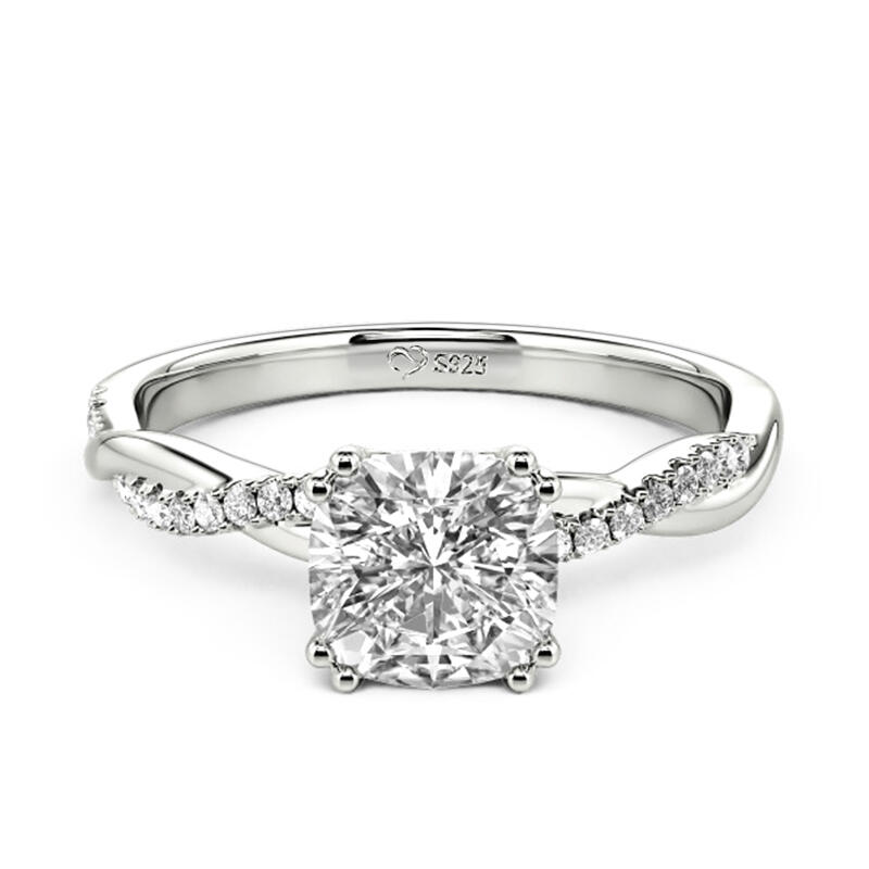 Twist Cushion Cut Sterling Silver Engagement Ring