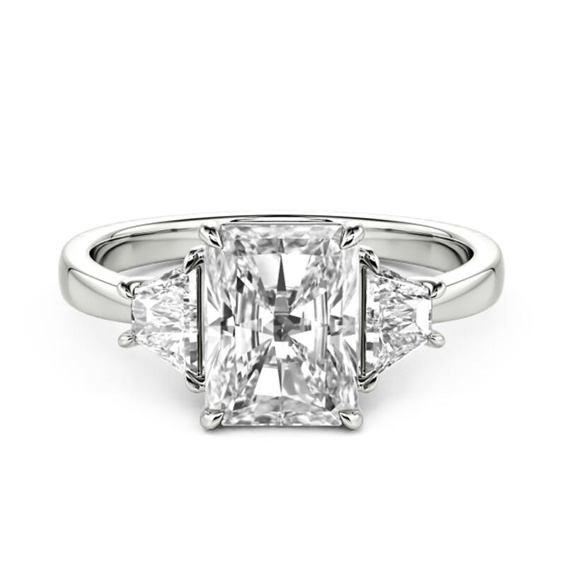 Emerald Cut Three Stone Sterling Silver Engagement Ring
