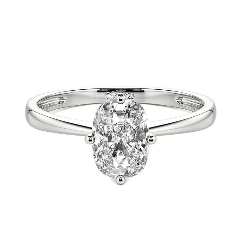 Fat Oblong Solitaire Sterling Silver Engagement Ring