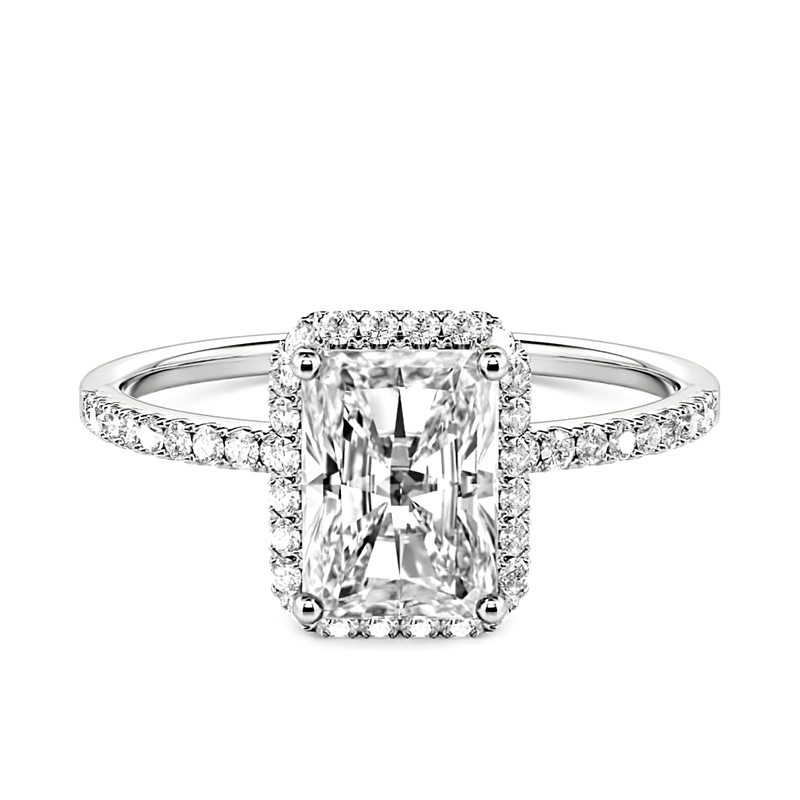 Emerald Cut Halo Sterling Silver Engagement Ring