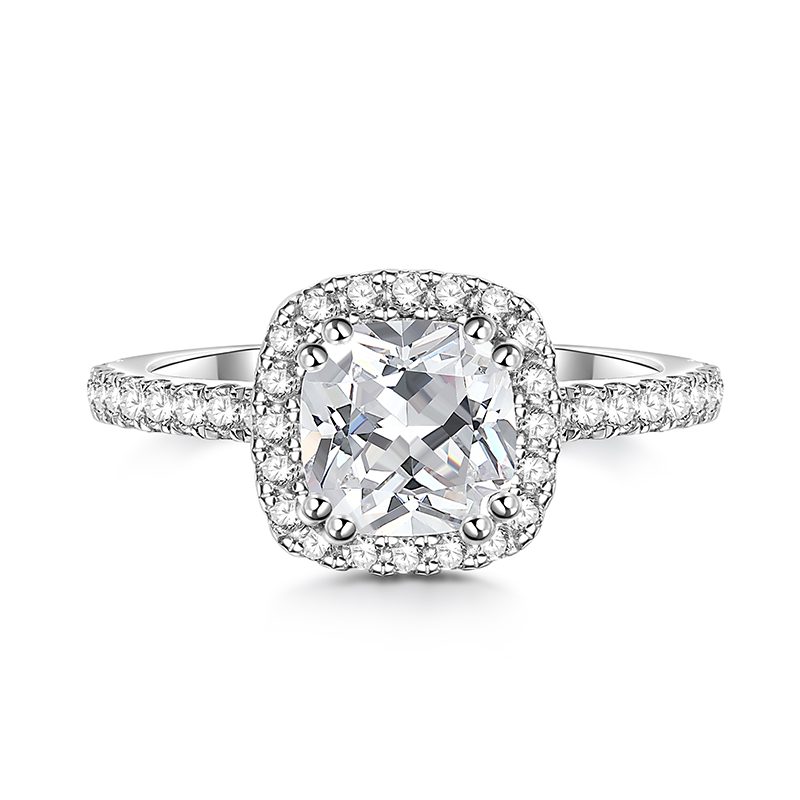 Halo Cushion Cut Sterling Silver Ring