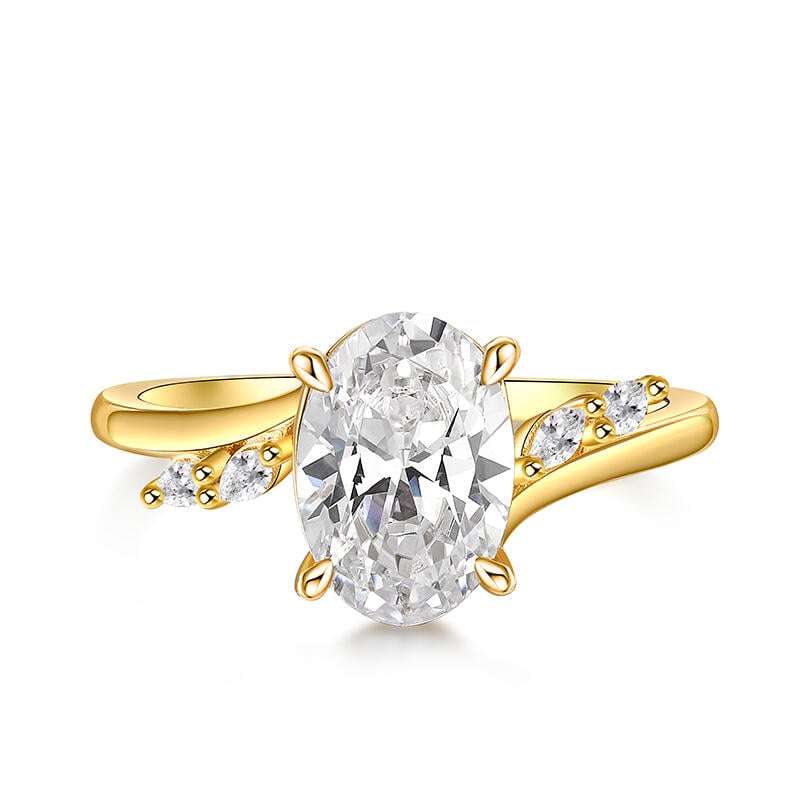 Oval Cut Gold Tone Sterling Silver Engagement Ring