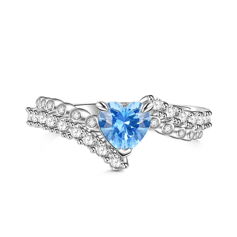 Blue Heart Promise Ring Bypass Design Sterling Silver