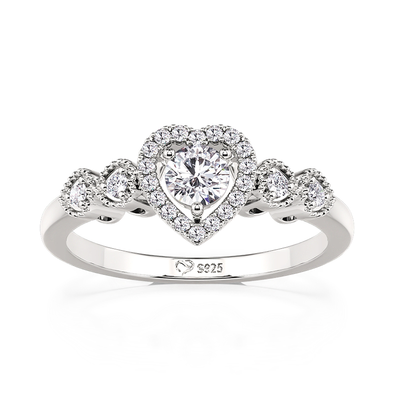 Heartbeat Promise Ring Milgrain Sterling Silver Round Cut