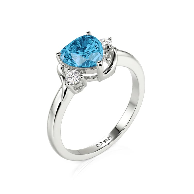 Juelvia Wave Design Three Stone Heart Promise Ring with Birthstone Sterling Silver