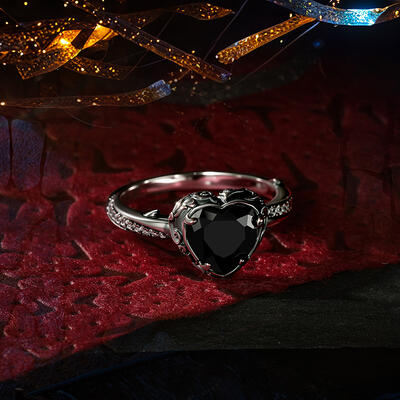 Juelvia Aged Finish Black Heart Twist Ring Sterling Silver