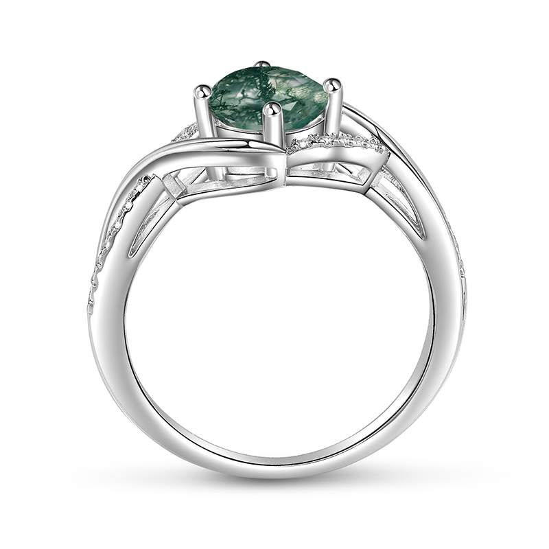 Juelvia Dainty Twist Moss Agate Ring