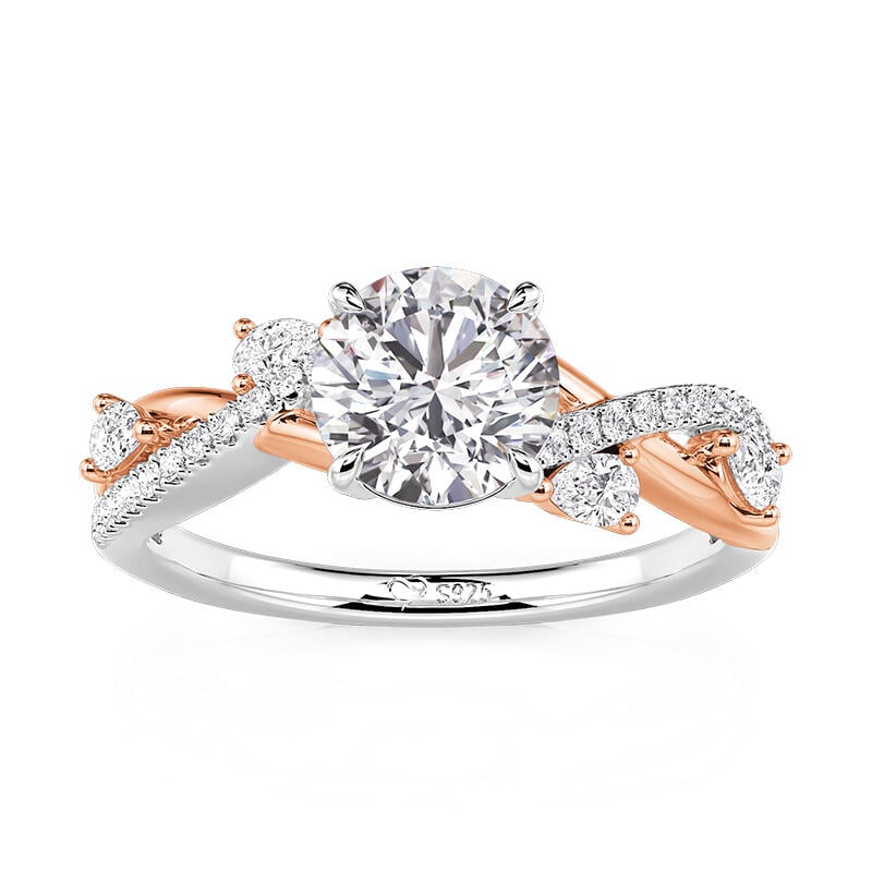 Twistd Vine Two-Tone Round Cut Engagement Ring