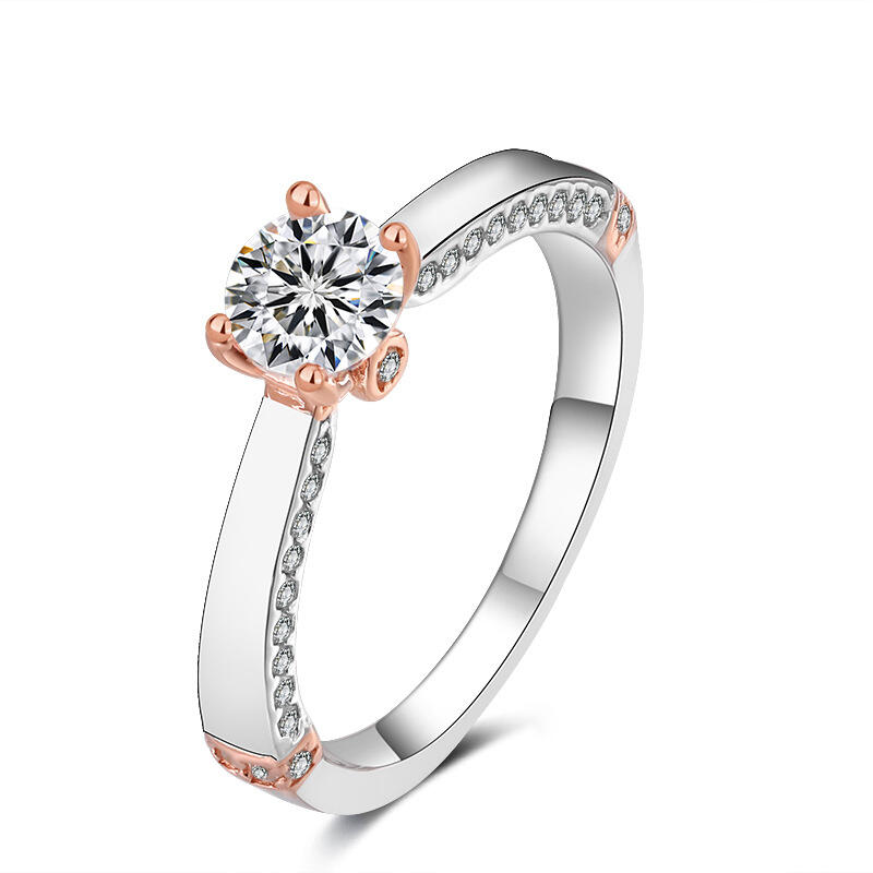 Four Prongs Two Tone Engagement Ring Sterling Silver