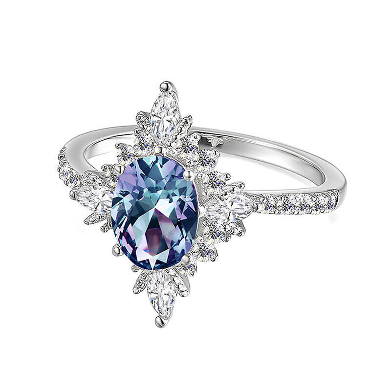Vintage Halo Alexandrite Engagement Ring Sterling Silver