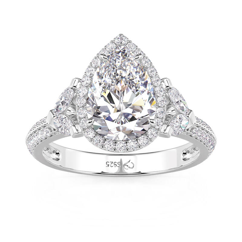 Vintage Halo Pear Engagement Ring with Radiant Eternity Band Sterling Silver