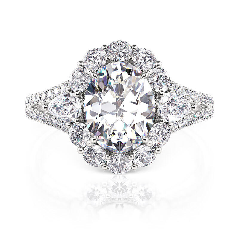 Vintage Halo Three Stone Engagement Ring Sterling Silver