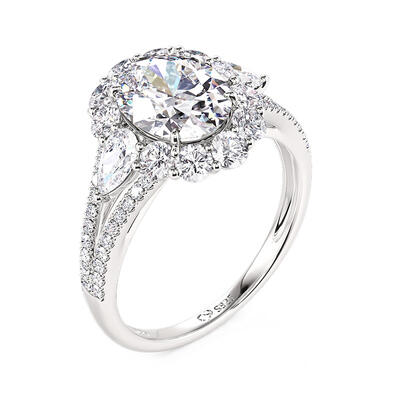 Juelvia Vintage Halo Three Stone Engagement Ring Sterling Silver