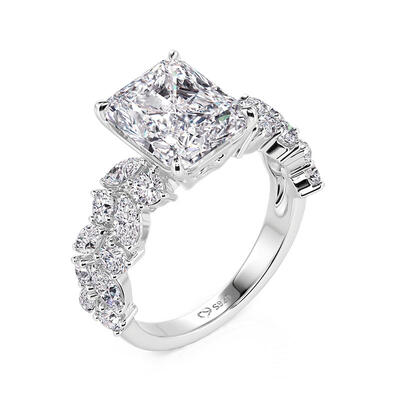 Juelvia Double Row Cluster Radiant Cut Engagement Ring