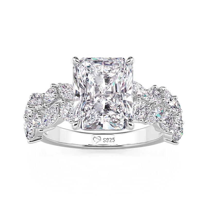Double Row Cluster Radiant Cut Engagement Ring