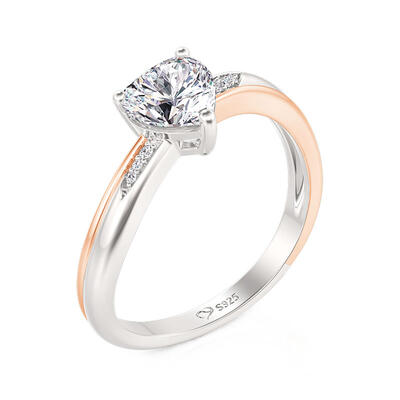 Juelvia Two Tone Wave Heart Cut Engagement Ring Sterling Silver