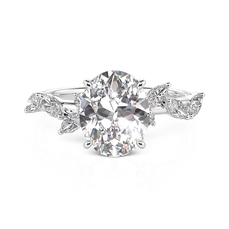 Oval Cut Cluster Engagement Ring Sterling Silver