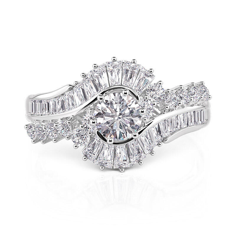 Art Deco Swirl Halo Engagement Ring Sterling Silver