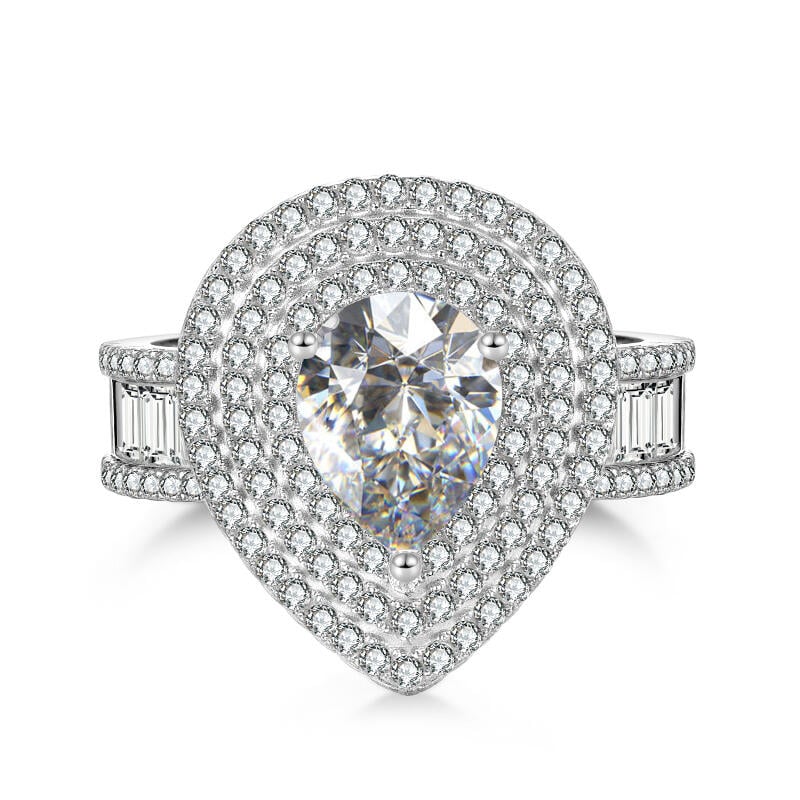 Three Halo Pear Cut Radiance Eternity Band Engagement Ring