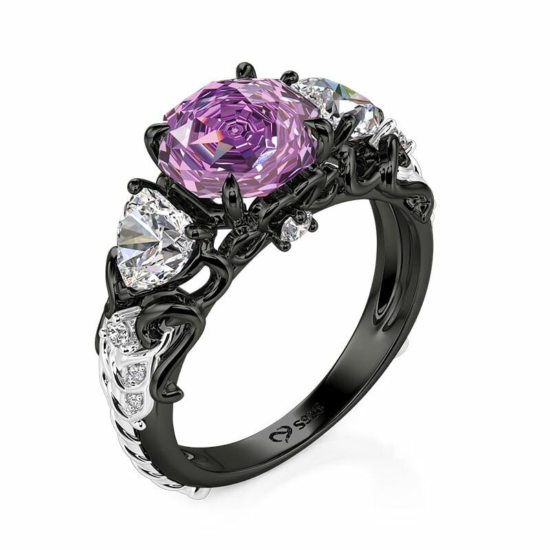 Midsummer Night "Love-in-idleness" Three Stone Purple Rose Ring
