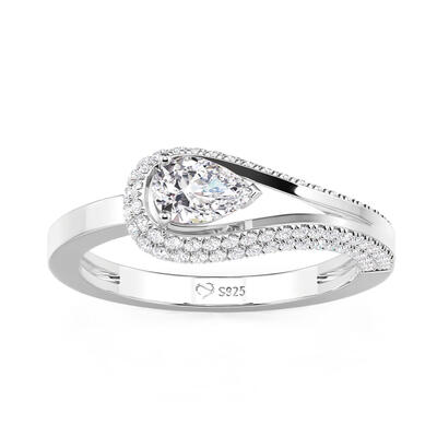 Juelvia Droplet Pear Shaped Wedding Ring Sterling Silver