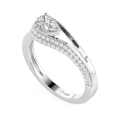 Juelvia Droplet Pear Shaped Wedding Ring Sterling Silver