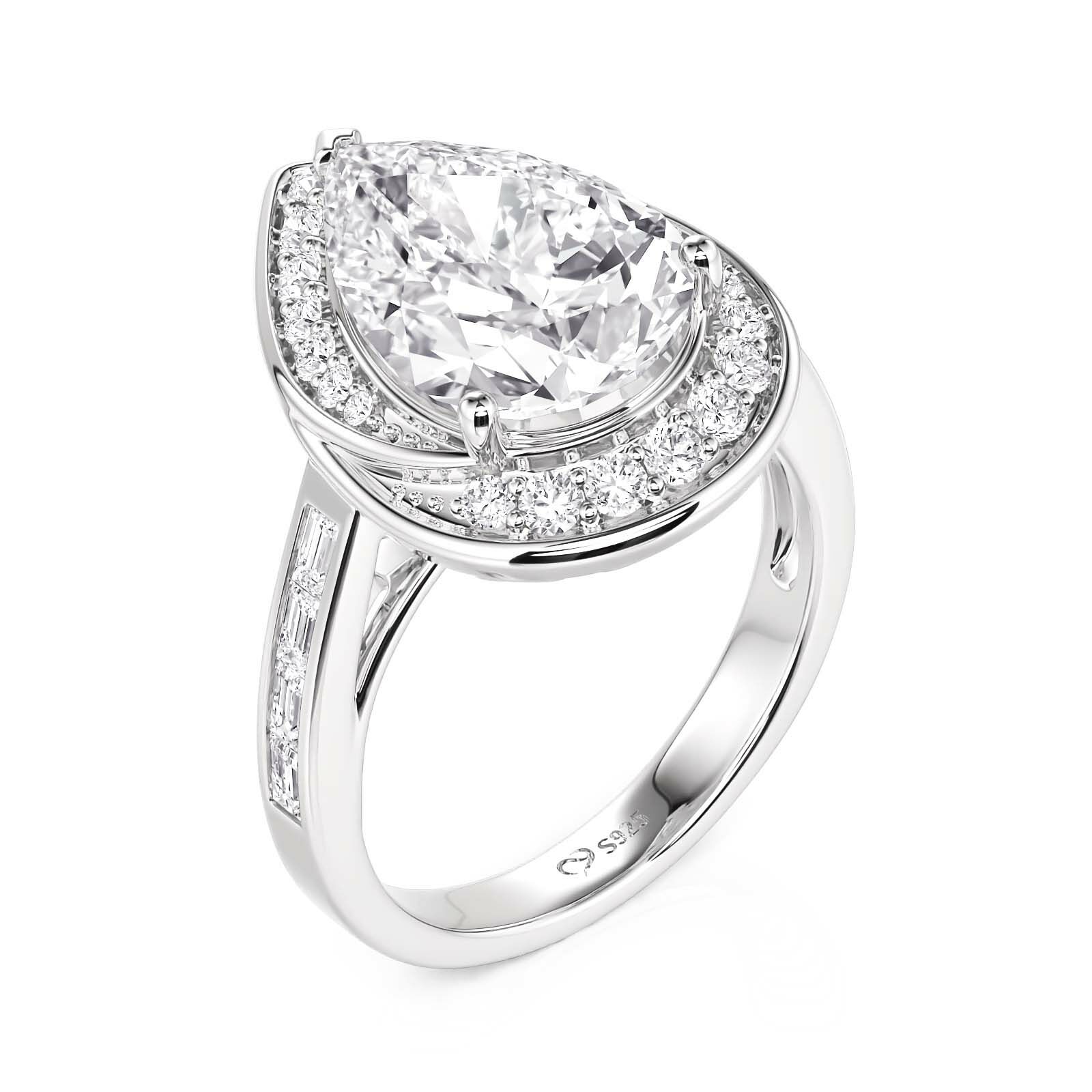 Juelvia Dual Wear Swirling Halo Pear Cut Engagement Ring