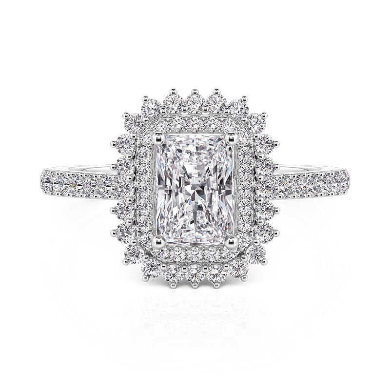Double Halo Radiant Cut Engagement Ring