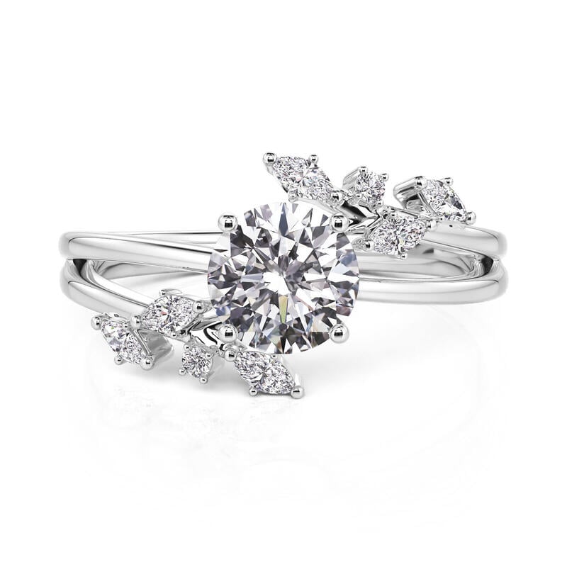 Bypass Round Cut Engagement Ring with Vine Leaf