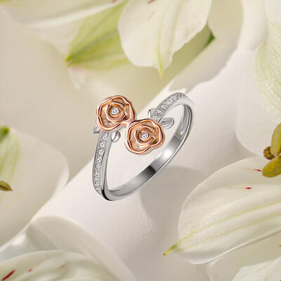Juelvia Two Tone Rose Ring Sterling Silver