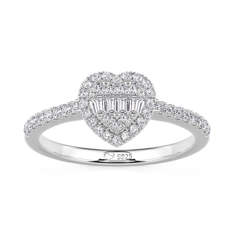 Cluster Halo Heart Promise Ring Sterling Silver