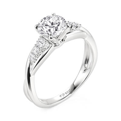 Juelvia Classic Twist Round Cut Engagement Ring with Side Stone