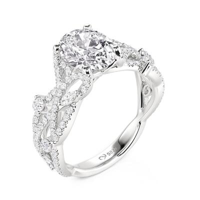 Juelvia Elegant Twist Pave Set Oval Engagement Ring