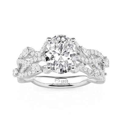 Juelvia Elegant Twist Pave Set Oval Engagement Ring