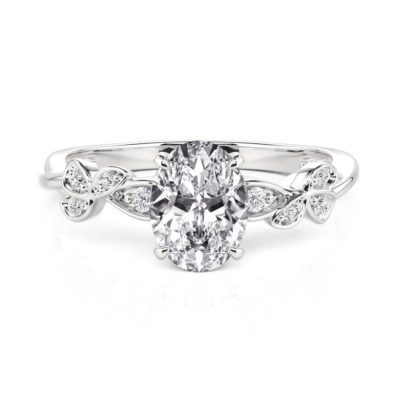 Classic Leaf Oval Cut Engagement Ring Sterling Silver