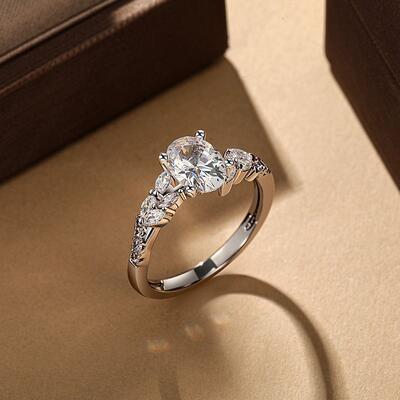 Juelvia Olivetta Bypass Leaf Motif Oval Engagement Ring Sterling Silver