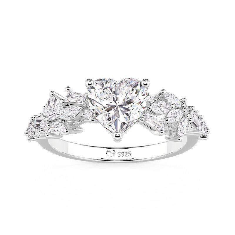 Olivetta Leaf Motif Cluster Heart Engagement Ring