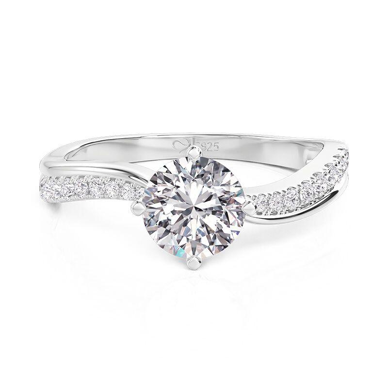 Wave Style Double Row Round Cut Engagement Ring