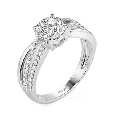 Juelvia Double Twist Round Cut Engagement Ring Sterling Silver