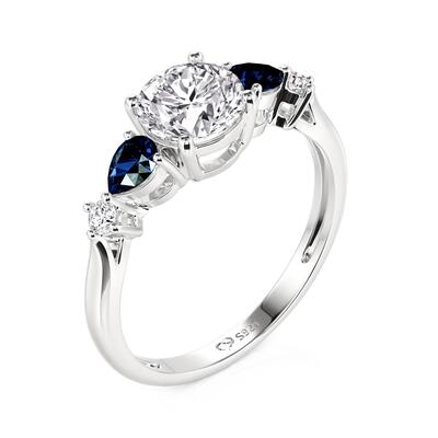 Juelvia Classic Three Stone Round Cut Engagement Ring