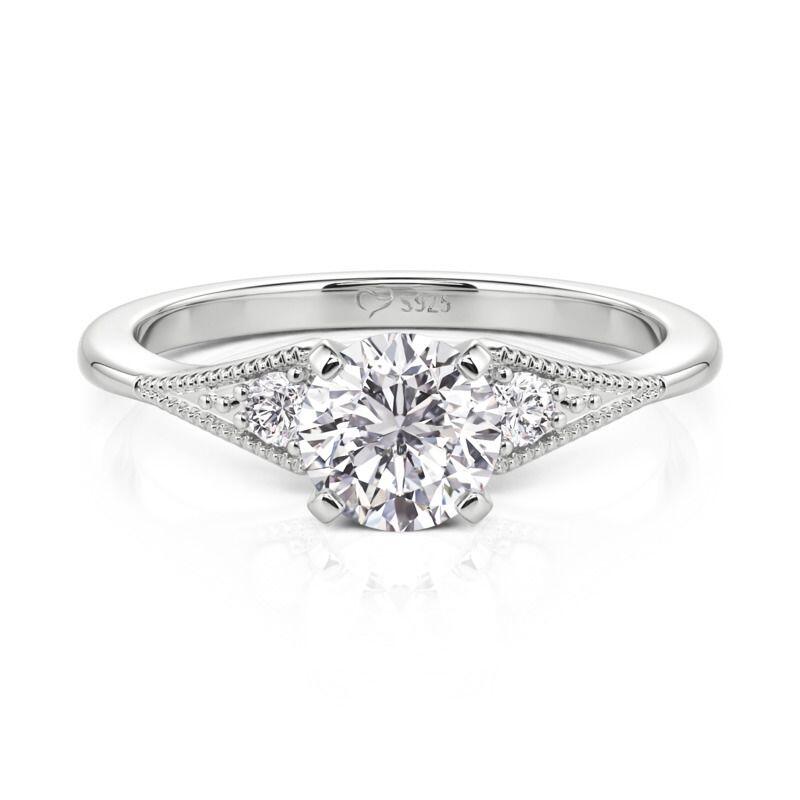 Classic Beaded Three Stone Promise Ring Sterling Silver