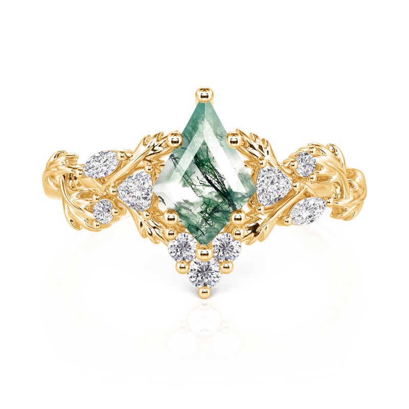 Gold Moss Agate Engagement Ring - view 1