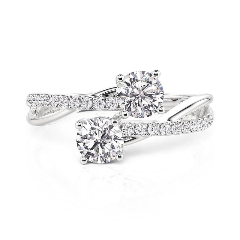 Unique Fashion Bypass Two Stone Ring Sterling Silver