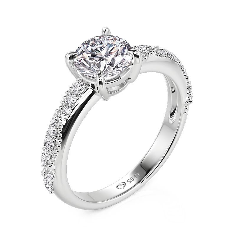 Juelvia Milgrain Wave Pave Round Cut Engagement Ring