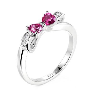 Juelvia Bypass Double Pink-Heart Bow Engagement Ring