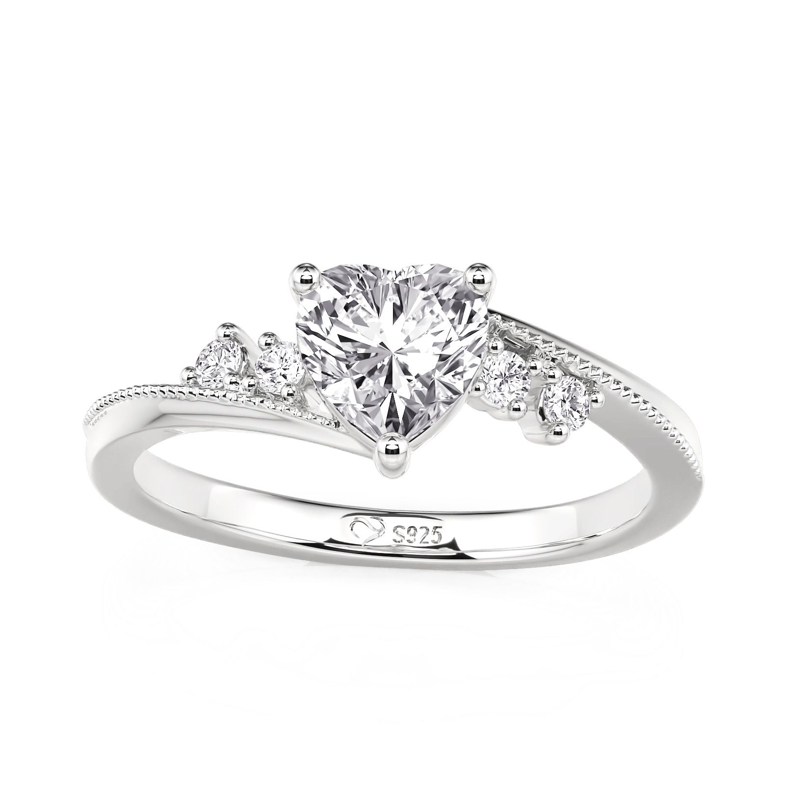 Juelvia Beaded Bypass Heart Promise Ring Sterling Silver